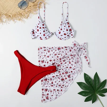 Colorful Tie-dye Bikini 2024 Skirt Swimsuit Women High Cut 3 Piece Suit Halter Swimwear Female Triangle Bathing Suit Backless