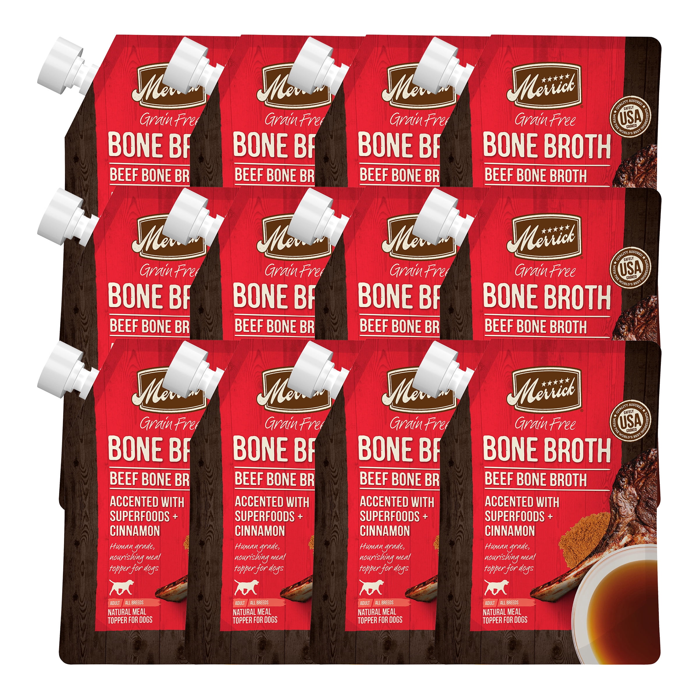(12Pack) Merrick Bone Broth All Life Stages Dog Food Topper Beef, 16