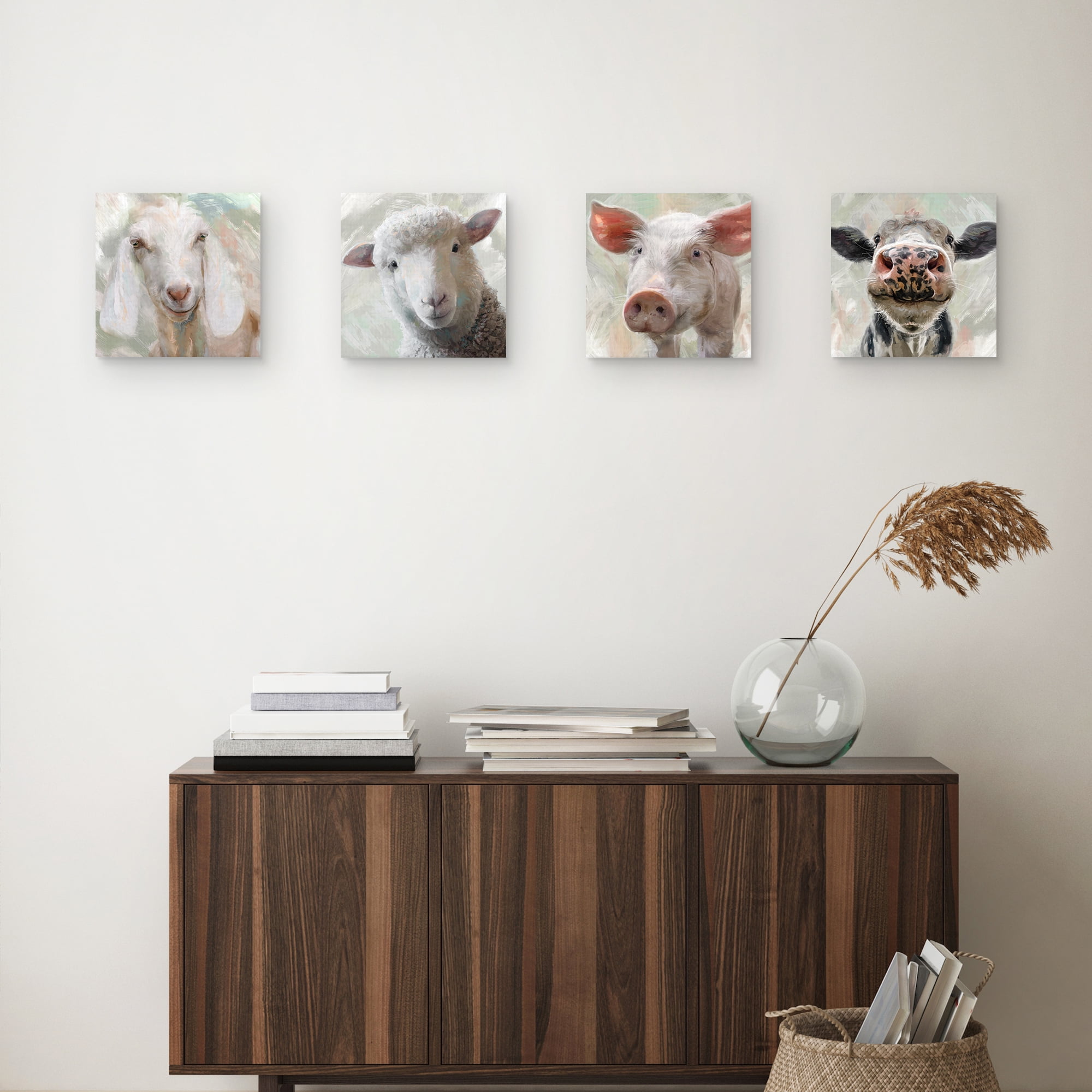 Farm Critters I, II, III, IV by Studio Arts Set of 4 Canvas Prints, 1.5" x 12"