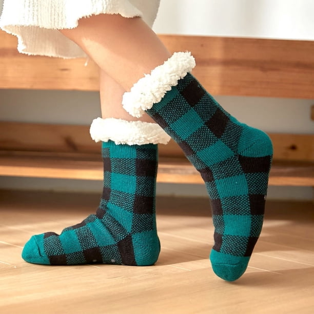 par de calcetines de piso, calcetines de alfombra para adultos para niños, calcetines de cachemira para dormir para el hogar, calcetines de luna, calcetines de nieve, pantuflas, calcetines (verde, tal