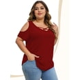 thumbnail image 2 of V Neck Criss Cross Cold Shoulder Tops Blouse for Womens, 2 of 4