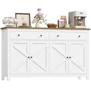 Homfa Farmhouse Kitchen Sideboard, 4-Doors 2-Drawers Wood Buffet Cabinet with Adjustable Shelves, White