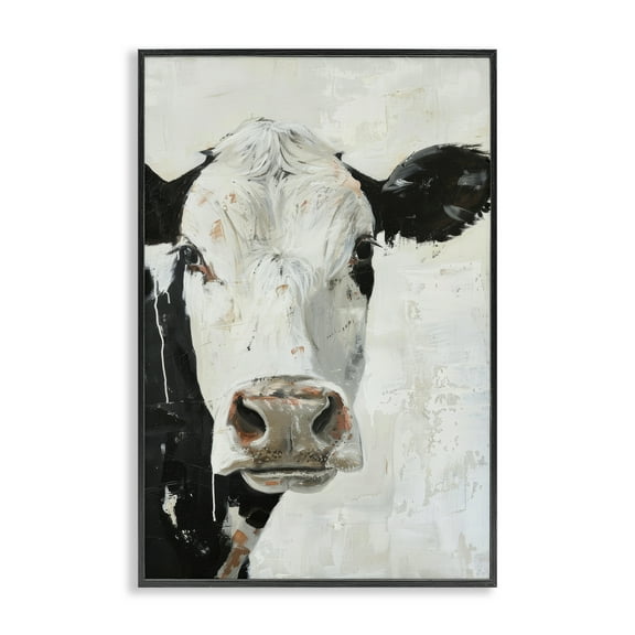 Stupell Industries Up Close Cow Animals & Insects Painting Black Framed Art Print Wall Art, 12 x 18