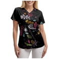 thumbnail image 7 of COMVALUE Scrub Tops Women Short Sleeve Plus Size V Neck Fun Printed Scrubs Top Medical Nursing Uniforms with Pockets (Grey, 3XL), 7 of 7