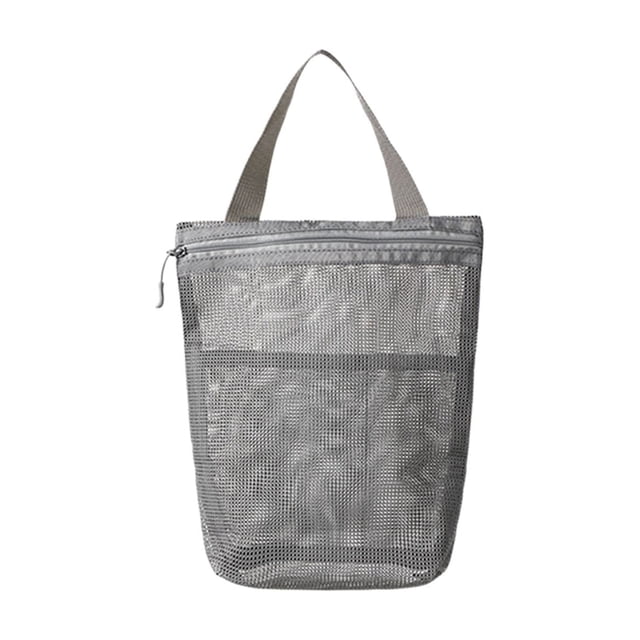 Grey Polyester Mesh Bath Bag Portable Toiletries Travel Storage With Zipper And Handle For Outdoor Business Trips 10.24X9.06 Inches