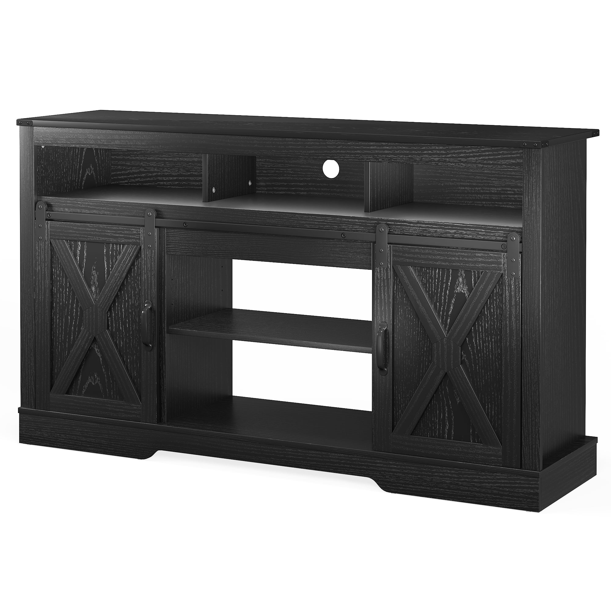 May in Color 34'' Tall TV Stand for 65"+ Inch TV, Farmhouse TV Console for 23" Fireplace, with Sliding Bar Door, Rustic Entertainment Center for Living Room, Bedroom (Black)