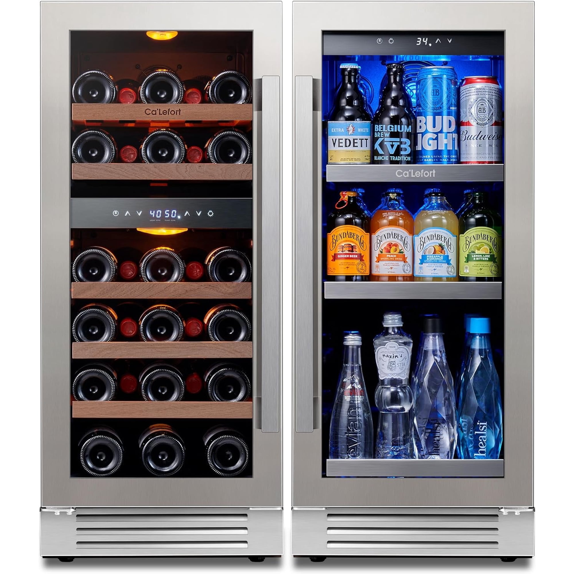 Ca'Lefort 30" Wine and Beverage Refrigerator, 28 Bottles Dual Zone Wine Fridge and 100 Cans Beverage Fridge Cooler with Stainless Steel Door Framed