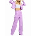 thumbnail image 2 of 2 Piece Outfits for Women Dressy Blazer Jackets High Waisted Straight Leg Pants Suits Set Business Casual Purple XXL, 2 of 9
