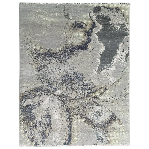 EORC Gray Hand Knotted Wool Transitional Traditional Knot Rug, 8' x 10'-Color:Gray,Material:Wool