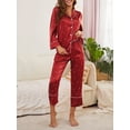 thumbnail image 3 of Womens Silk Satin Pajama Set Long Sleeve Notch Collar Loungewear Two Piece Sleepwear Button Down Pj Set, 3 of 6