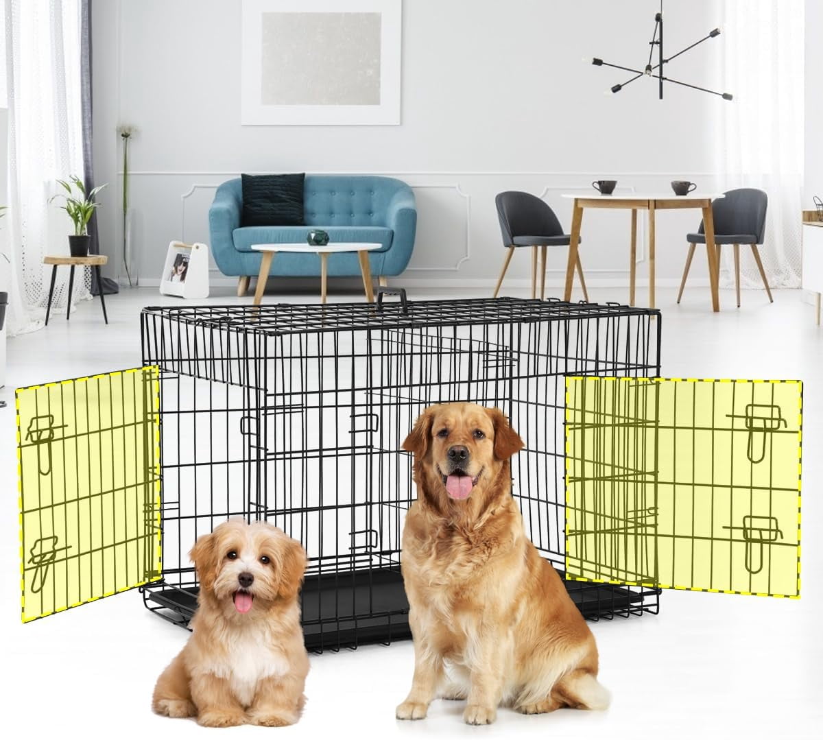 Dkelincs 36 inch Dog Crate for Medium Dogs Portable Foldable Dog Kennel Cage with 2 Doors, Handle, Removable Tray and Divider, Black