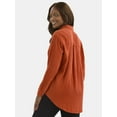 thumbnail image 3 of Time and Tru Women's Double Cloth Cotton Shirt with Long Sleeves, Sizes XS-XXXL, 3 of 5