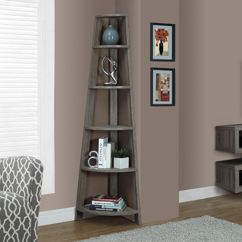 Monarch 72" 5Shelf Corner Bookcase Etagere, Gray