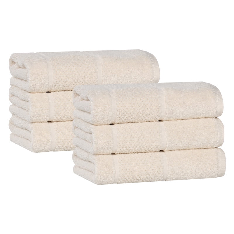 Superior Mile Smart Twist Cotton Medium Weight Hand Towels, Set of 6, Ultra Absorbant Towels, Ivory