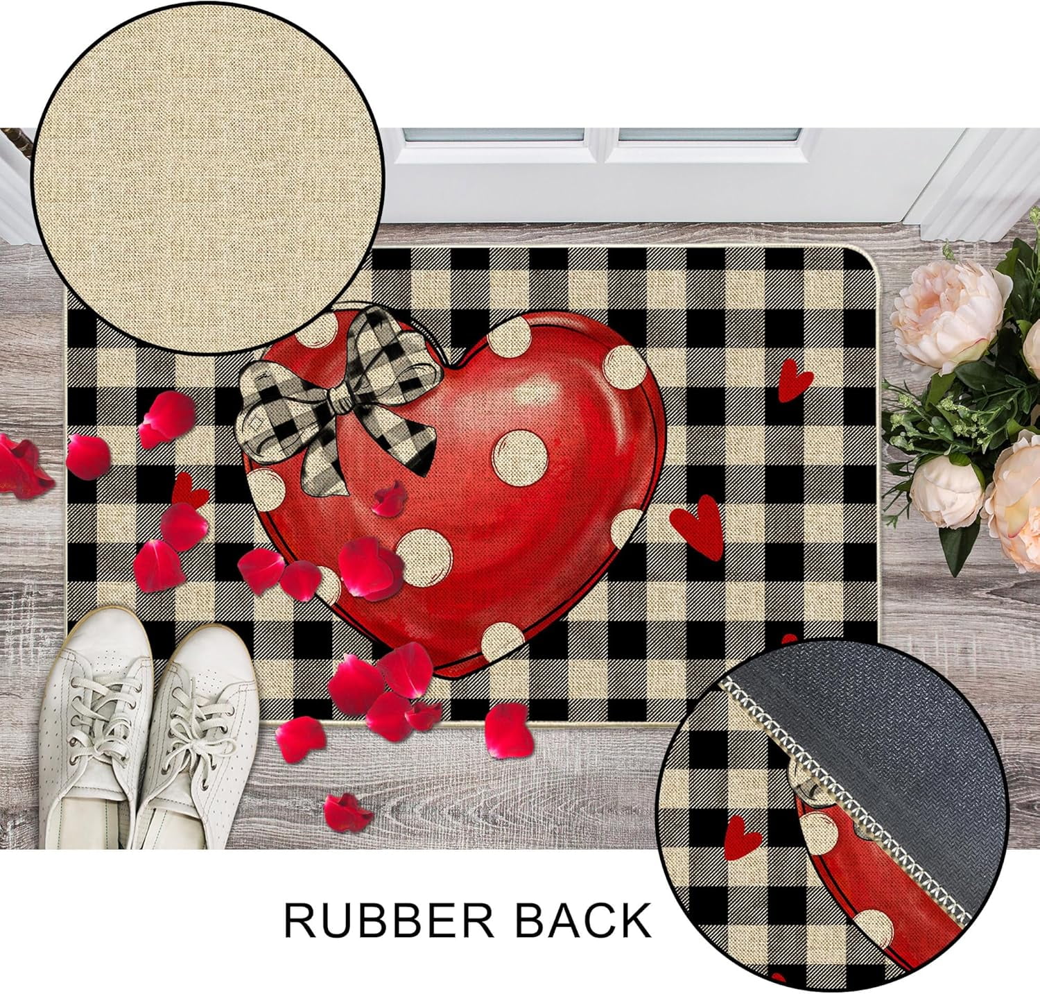 Valentines Door Mats Outdoor 17x29 Inch, Valentines Decor Welcome Mats for Front Door, Farmhouse Buffalo Plaid Doormats for Indoor or Outdoor Decorations, Valentines Day Decor