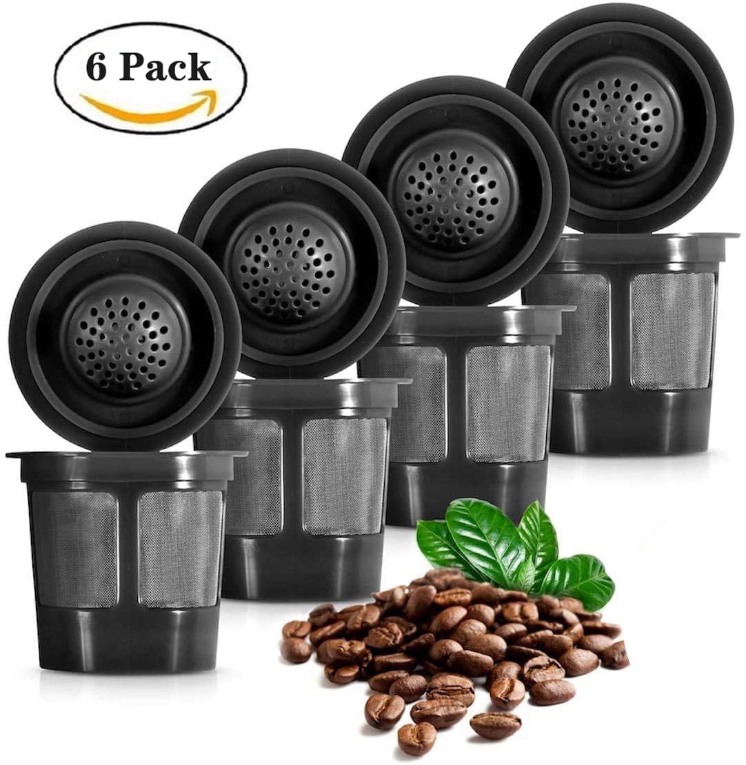 6 Pack Reusable K Cups for Keurig Brewers Universal Fit Refillable Single Cup Coffee Capsule Filter Pod 