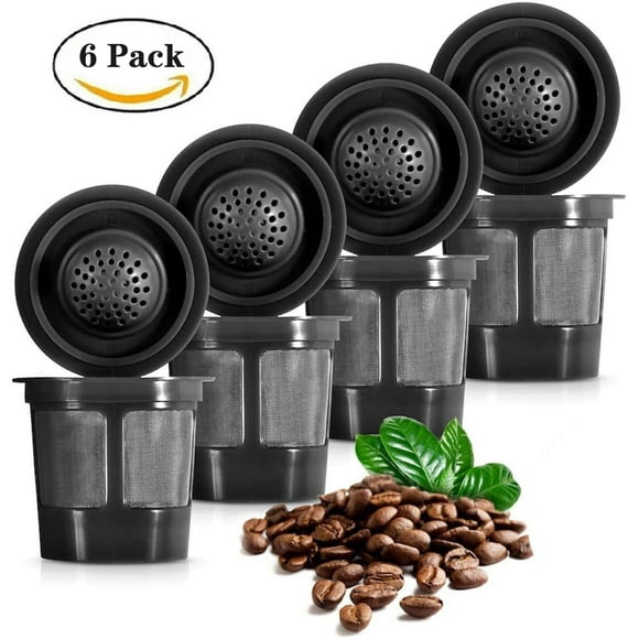 Amerteer 6 Pack Reusable K Cups, Refillable Coffee Filters for Keurig 2.0 and 1.0 and MINI PLUS Series Machines, Universal Reusable Coffee Pods, Coffee Scoop Funnel, Stainless Steel Filter