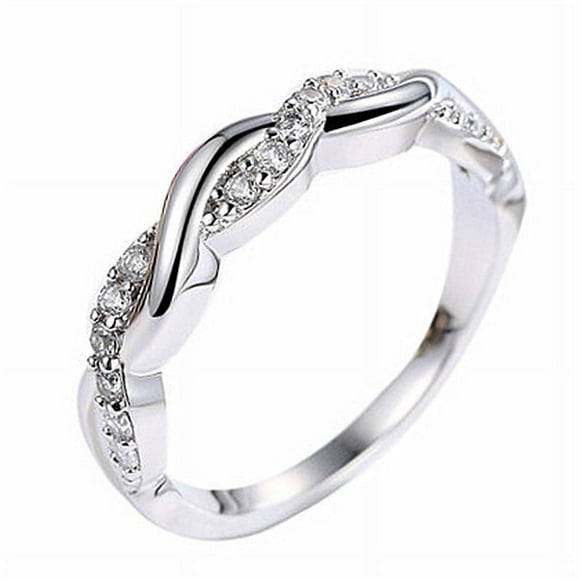 nipocaio Sterling Silver Simulated Diamond or Moissanite Interwind Wedding Band Matching Ring