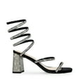 thumbnail image 2 of Wild Diva Rhinestone Spiral Ankle Strap Square Toe Low Block Heels (Black, 8), 2 of 6