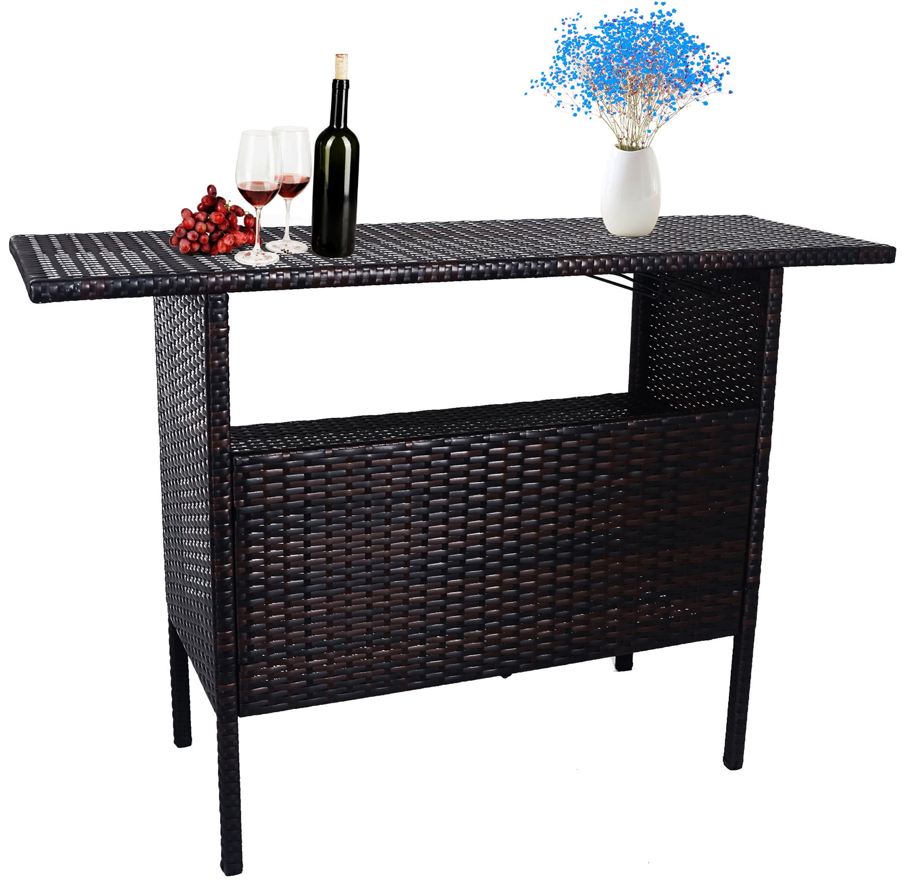 Elevon Outdoor Patio Wicker Bar Counter Table Backyard Furniture with