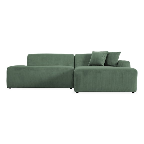 Chapman Upholstered Corduroy Fabric Living Room Right Sectional Sofa in Green