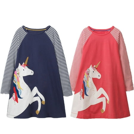 SUNSIOM Unicorn Baby Girl Dress with Animals Princess Dresses Children Clothing for Kids