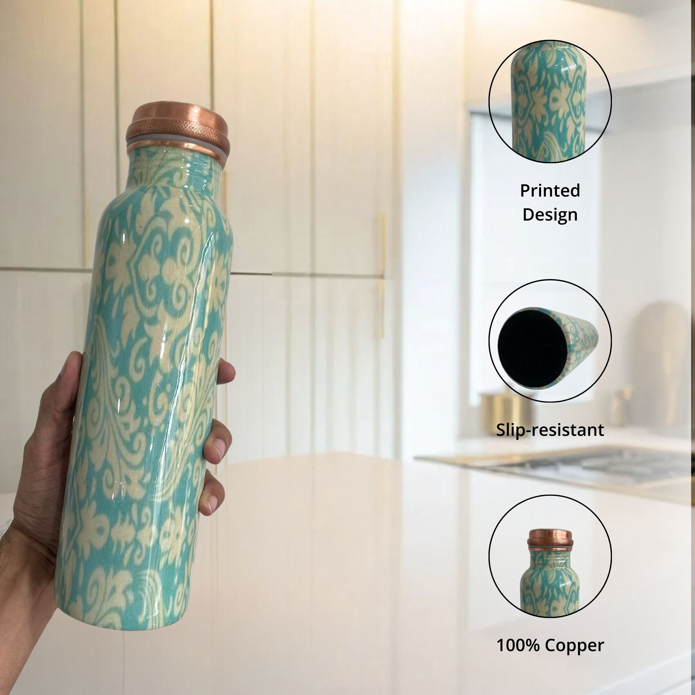 SuperGeneriX 34 oz Copper Water Bottle - Leakproof Durable Metal Travel Bottle (Abstract Blue)