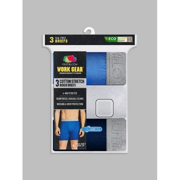 Fruit of the Loom Men's Work Gear Cotton Stretch Boxer Briefs 3 Pack 2XL