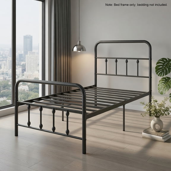 Resenkos Platform Bed Frame, Bedroom Bed Frame,Bed Frame with Headboard and Under Bed Storage Black-Twin Size