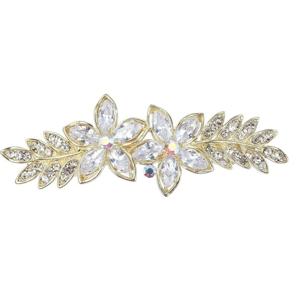 Vintage Sparkly Hair Barrettes, Decorative Hair Clips French Navy Blue Rhinestone Barrettes, Crystal Flower Hair Pins Hair Accessories for Women Girls