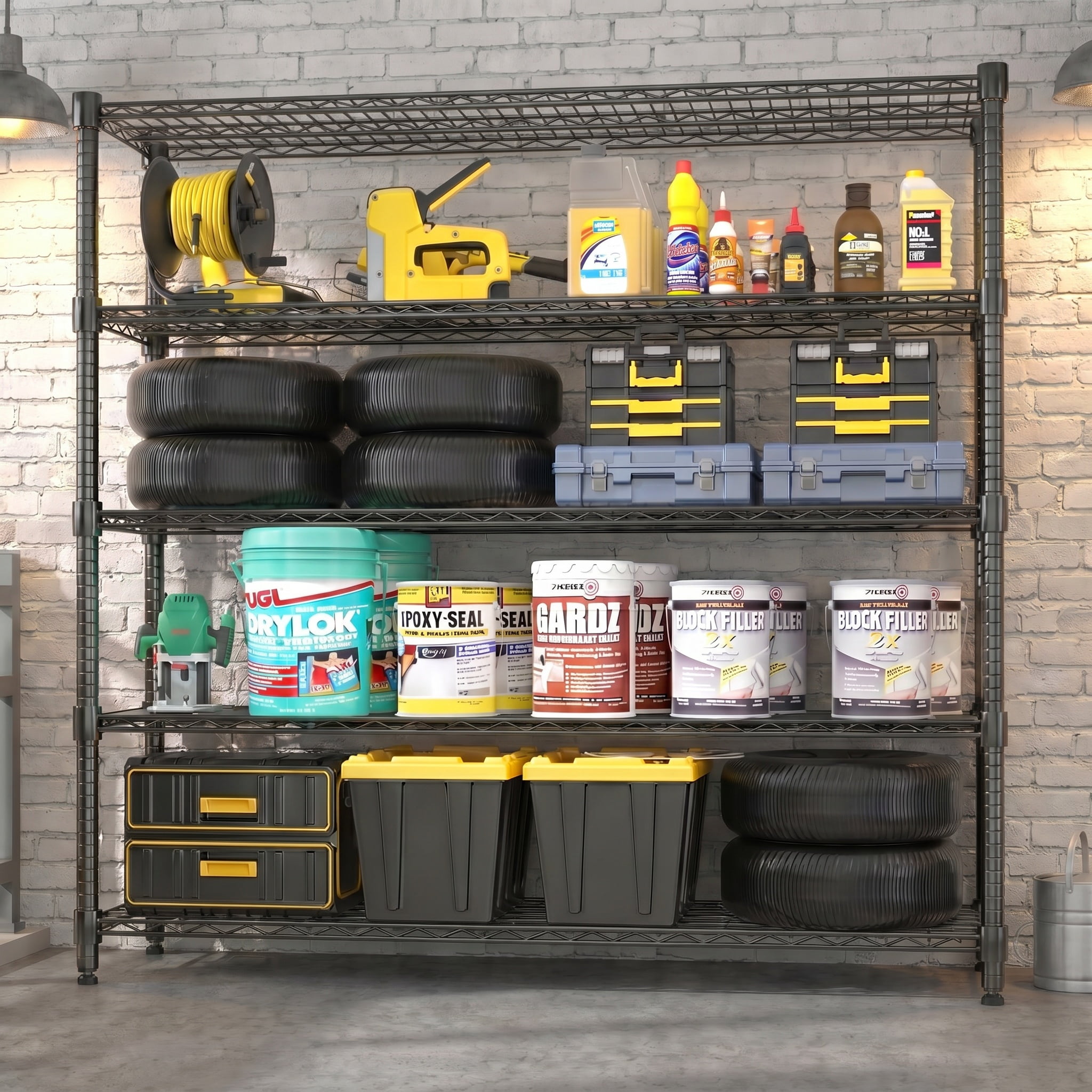 Legooin 5-Tier Heavy Duty Garage Storage Rack Rolling Shelving Unit with Wheels 18x60x82 inch Industrial Wire Shelves, Black