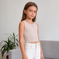 thumbnail image 5 of CPNG Girls Tank Tops Ribbed Sleeveless Crew Neck Solid Color Undershirts Camisole Bow Embroidery Lace Trim Cute Summer Cami, 5 of 8
