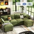 thumbnail image 5 of BedLuxury 106" U-Shaped Sectional sofa for Living Room, 4 Seats Chenille Modular Couch Sleeper Sofa with Movable Ottomans, Green, 5 of 8