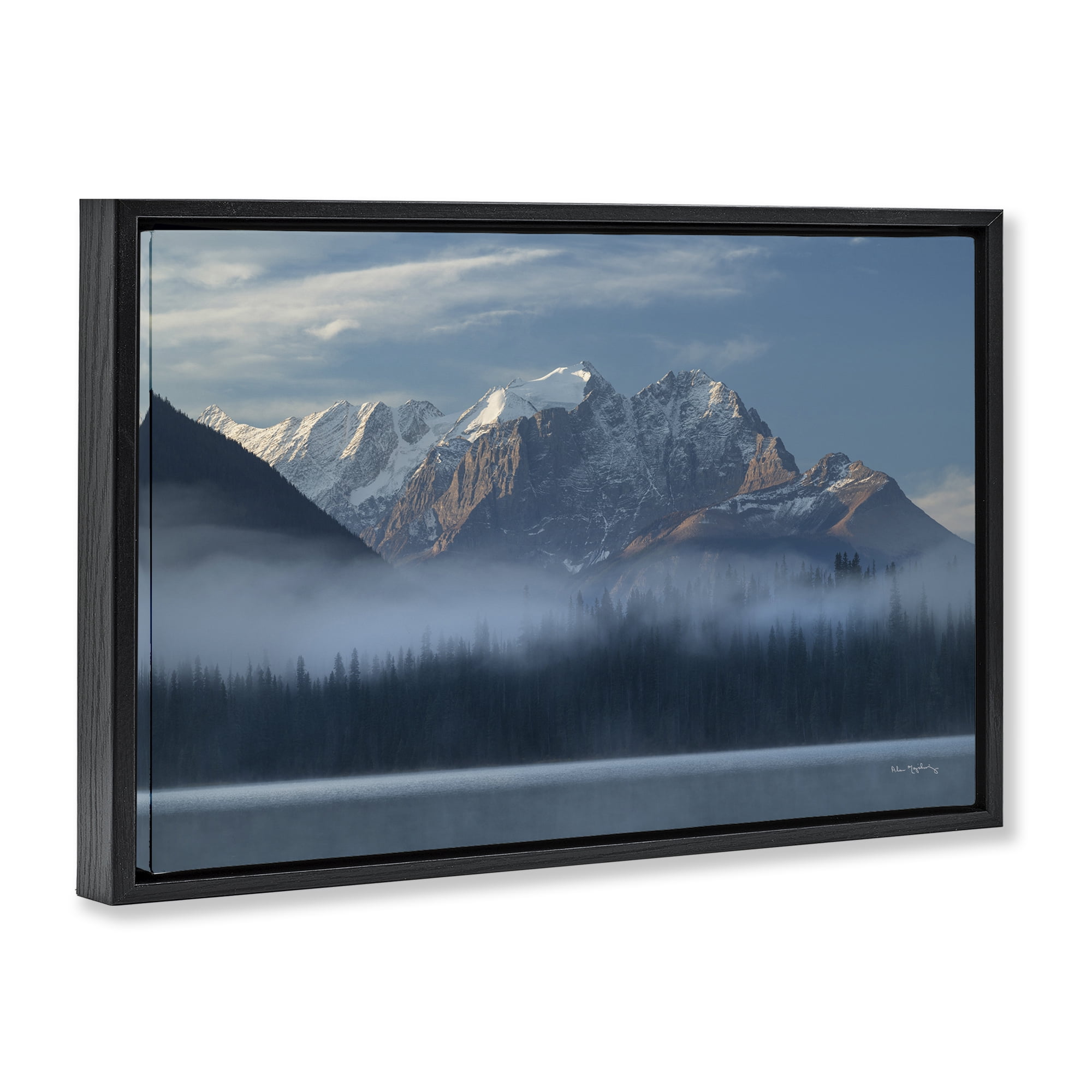 Stupell Industries Emerald Lake & Mountain Landscape & Nature Photography Black Floater Framed Canvas Art Print Wall Art, 31 x 21