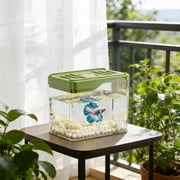 Small Multifunctional Aesthetic Goldfish Tank,Betta Fish Tank, 0.25 Gallon Mini Plastic Quadrate Aquariums,Plastic Rectangular Fish Tank,for Baby Shrimp,Betta,Clownfish,Guppy,Lid Included(Green)