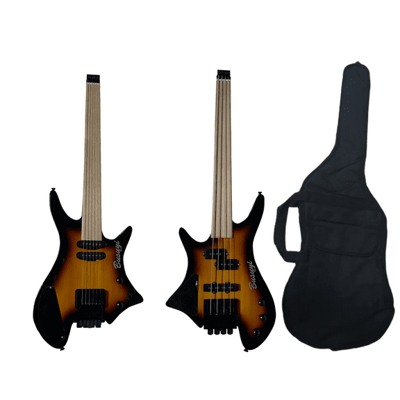 4 String Bass/ 6 String Lead Fretless Headless Tremolo Busuyi Guitar Right   bag