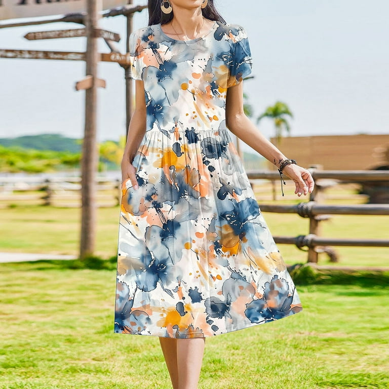 knee length dresses for ladies Bethany Floral Print Short Sleeve Midi Dress
