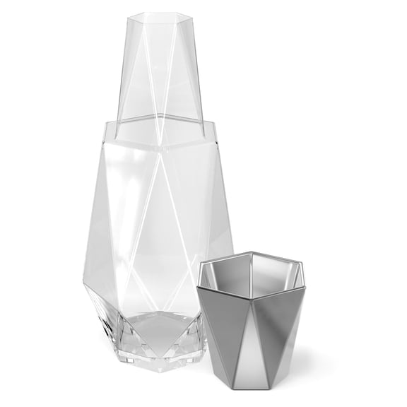 Fifth Avenue Crystal Geometric Glass Water Carafe and Tumbler Lid 2-Piece, Silver