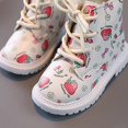 thumbnail image 6 of ZHOGXU Big Girls Boots Flat Sole Soft Sole Non Strawberry Print Lace Up Side Zipper Plush Comfortable Fashion Shoes For Casual Daily Wear White 29, 6 of 8