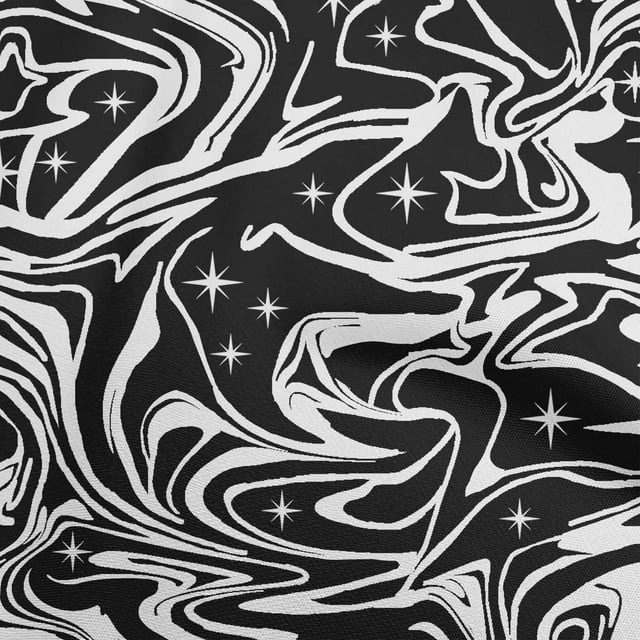 oneOone Jersey de Coton Tissu Noir Abstractions Matière de Robe Tissu Imprimé Tissu au Mètre 58 Pouces de Large