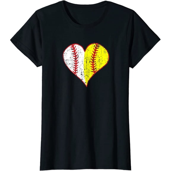 Womens Cute Love Baseball Fast Pitch Softball Heart Baseball Mom T-Shirt