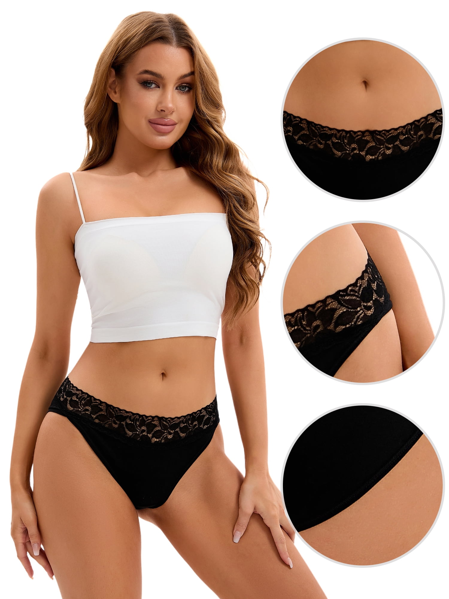 DARING DIVA Women's Full Coverage Hipsters Panties Hi-Cut Lace Trim Briefs Black XL