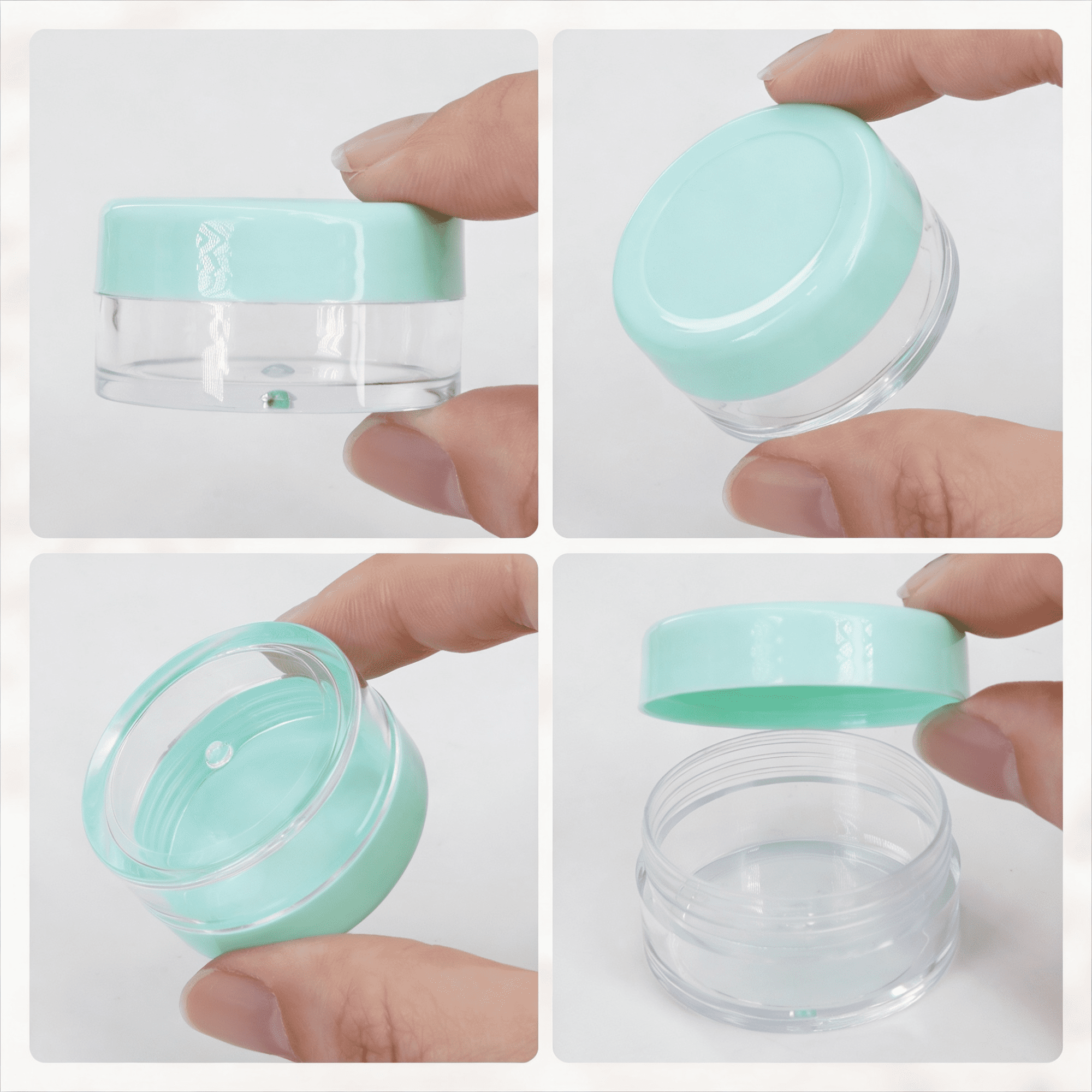 10G/10ML Plastic Clear Cosmetic Sample Jars with Lavender Blue Lid and Spatulas