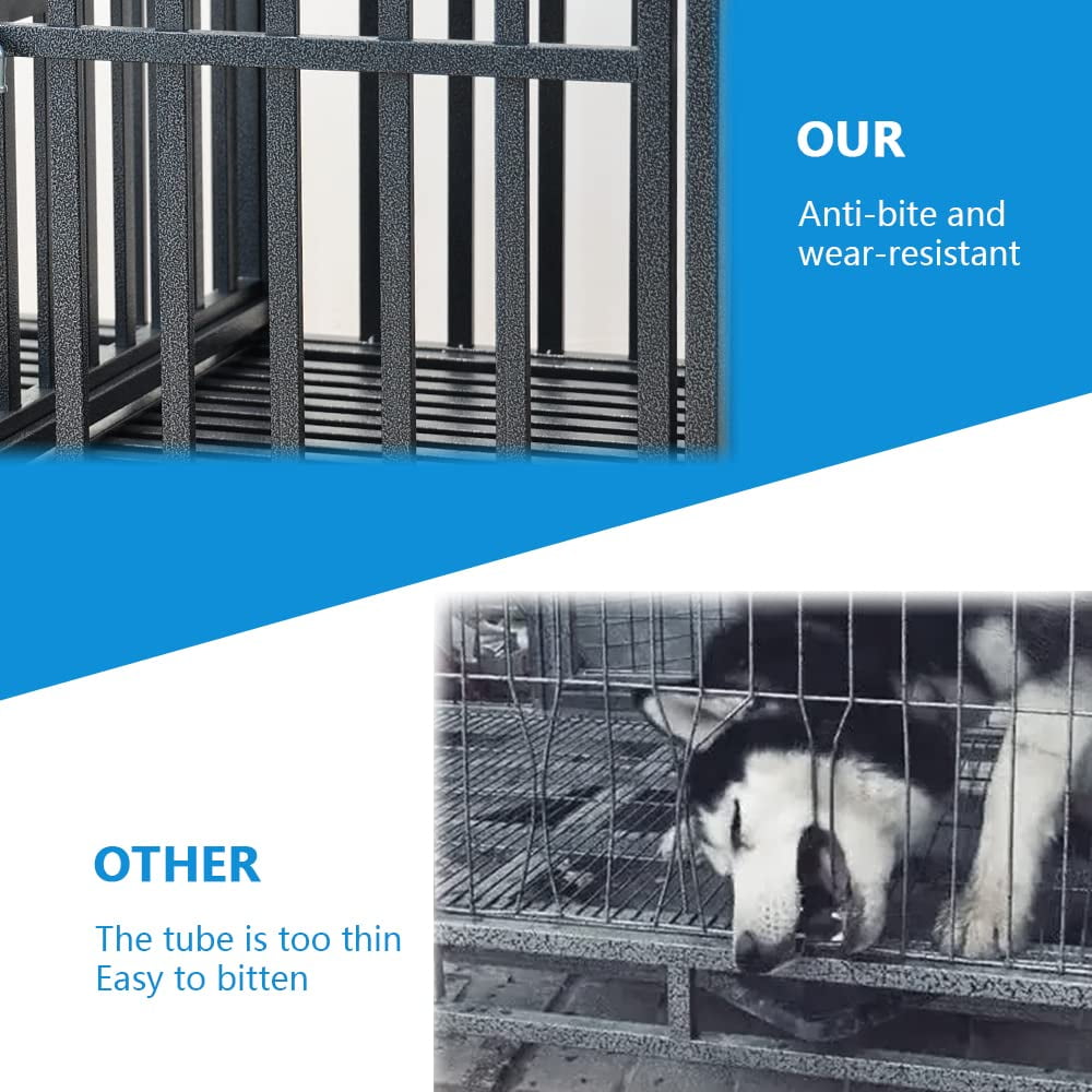 SMONTER Stackable Dog Crates with Divider- Heavy Duty Dog Cage and Kennel for 2 Small & Medium Dogs, 44in