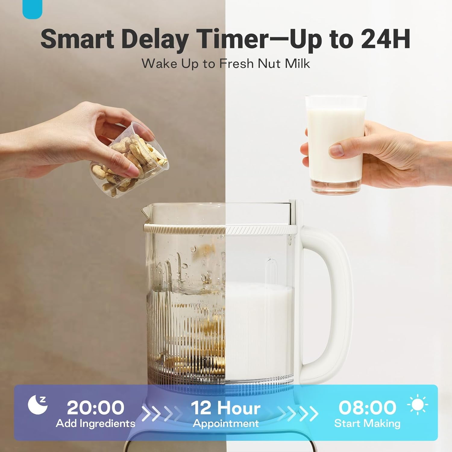 53oz Nut Milk Maker, 12‑in‑1 Heated Blender, Detachable Pitcher, 24H Delay, Keep Warm, Auto‑Clean