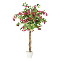 Yeshouse 4FT/5FT/6FT Artificial Bougainvillea Tree, Tall Potted Fake Bougainvillea Trees, Faux Tree with Wood Trunk and Pink Flowers for Outdoor Indoor