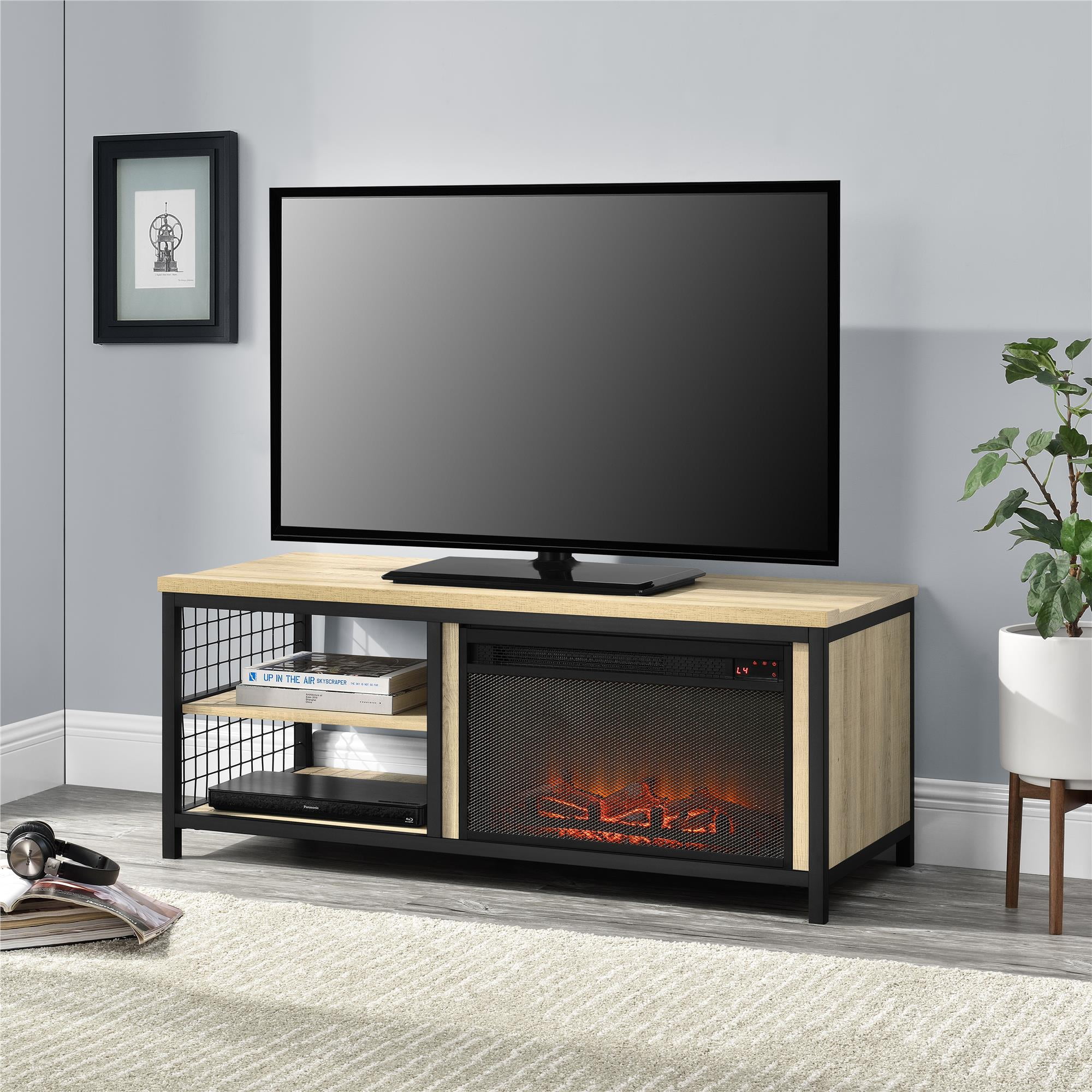 Ameriwood Home Broadview Fireplace TV Stand for TVs up to 55", Golden