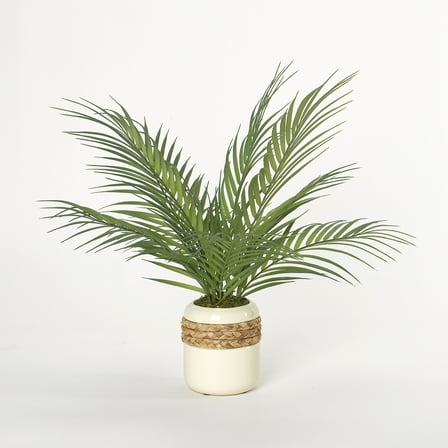 D&W Silks Areca Palm Fronds in Cream Ceramic Planter