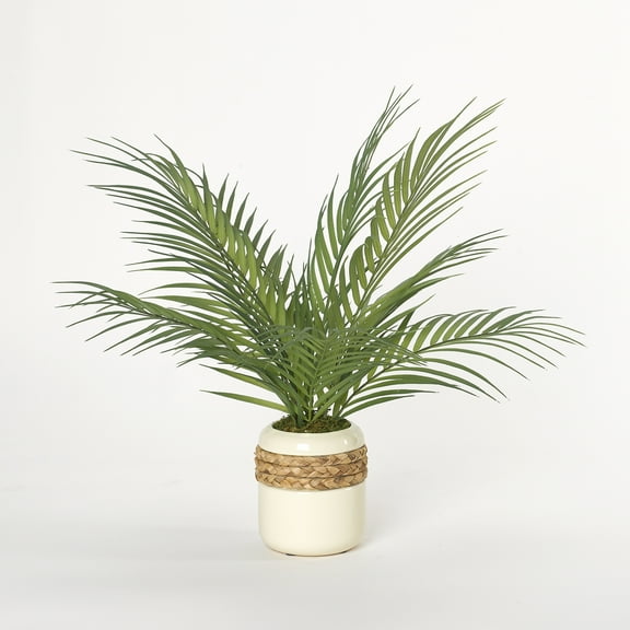D&W Silks Areca Palm Fronds in Cream Ceramic Planter