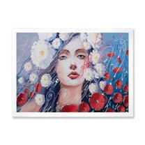 Designart 'Portrait Of A Young Lady With Red & White Flowers' Traditional Framed Art Print